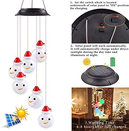 Solar Christmas Wind Chimes, Snowman Hanging Outdoor Decorations, Solar Christmas Decorations for Home Garden Yard