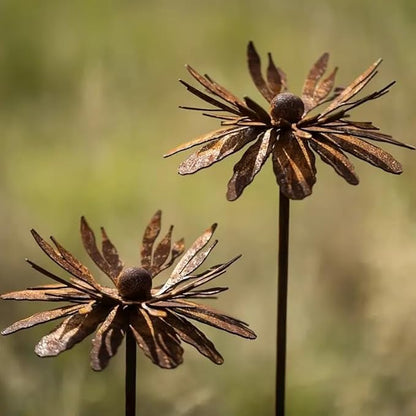 Vintage Rusty Cornflower Statue Stake 12 Inch Metal Artistic Wire Art Decor Rustic Garden Sculptures for Lawns Yard Patio Home Farmhouse Decorations (Bronze)