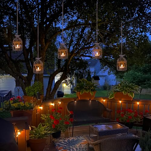 Solar Lanterns Outdoor - Rust Iron Cage with Flickering Lights 4Pack