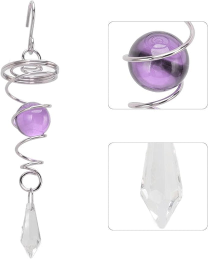 Wind Spinner Stabilizer Crystal Ball, 2 Gazing Ball Spiral Tail Wind Spinner Garden Wind Spinner Tail Stabilizer with Swivel Hook(Purple)