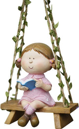 WAYUTO Swing Garden Statue Ornament Cute Resin Girl Figure Hanging Hammock Outdoor Funny Garden Decor for Patio Yard Lawn Fence Pathway Backyard Landscape Tree