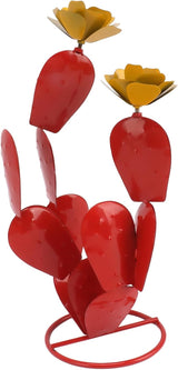 Topyond Metal Cactus Yard Art, Prickly Pear Cactus with Flowers, Outdoor Rustic Iron Sculpture, Vibrant Red Accent, Outdoor Decor for Garden, Lawn, Patio