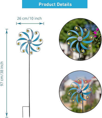 Stargarden 2Pack Wind Spinner, Metal Outdoor Wind Sculptures & Spinners, Small Garden Pinwheels for Yard and Garden Decor(Blue)