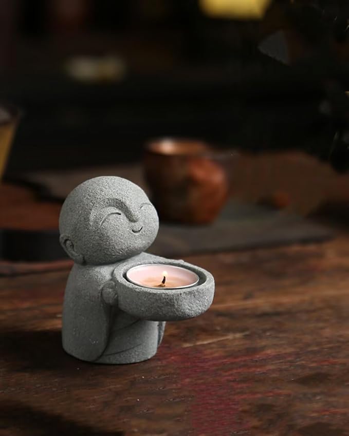 Mini Monk Buddha Statue Sandstone Statues Zen Monk Praying Statue Sculptures for Wealth Good Luck Feng Shui Decor Home Fish Tank Aquarium Garden (Style 16)