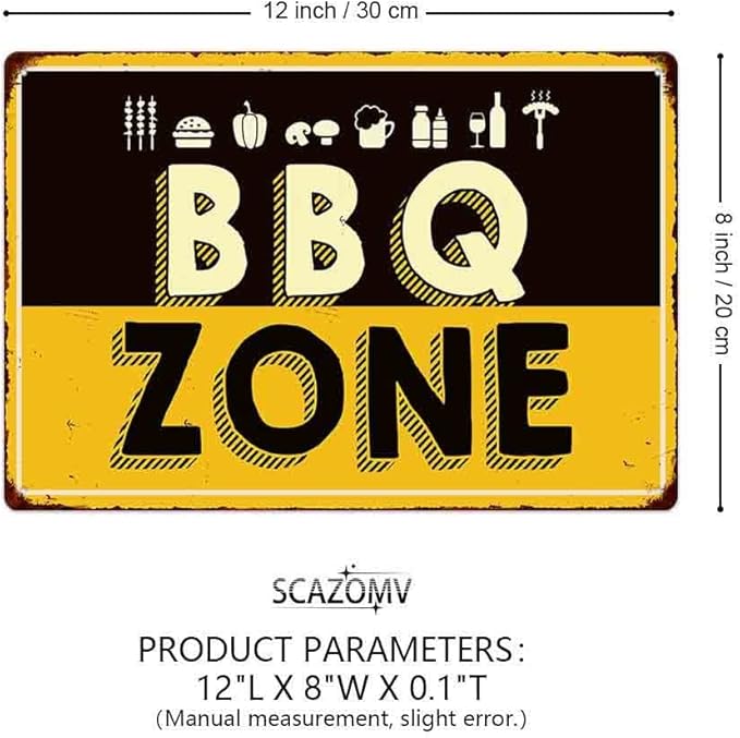 SCAZOMV BBQ Zone Vintage Retro Tin Sign Outdoor Sign Bar Wall Decor Outdoor Pool Backyard Signs 8"X12"