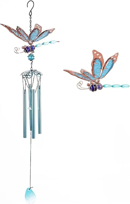 Dragonfly Wind Chimes, Garden Glass Glowing Wind Chimes for Home, Party, Festival Decor, Garden Decoration Indoor/Outdoor,Lifelike Dragonfly Deep Tone Style
