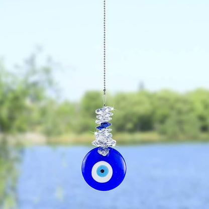 4.5inch Blue Glass Evil Eye Talisman with Crystal Beads - Good Luck Charm, Home, Office, Car Decoration, Blessing Ornament for Christmas Tree, Reflects Negative Energy