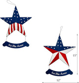 Rustic Hanging Metal American Flag Patriotic Barn Stars Wall Door Yard Signs 4th of July White Blue Red Independence Day Memorial Day Decor
