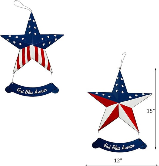 Rustic Hanging Metal American Flag Patriotic Barn Stars Wall Door Yard Signs 4th of July White Blue Red Independence Day Memorial Day Decor
