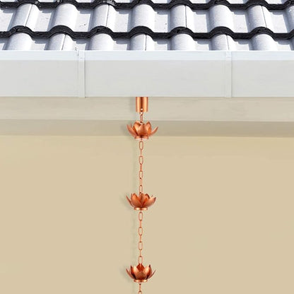 Oak Leaf Rain Chain with Adapter, 8.5ft Adjustable Lotus Rain Catcher Chain for Gutters Outside Downspout, for Divert Water and Home Display, Copper Powder Coated