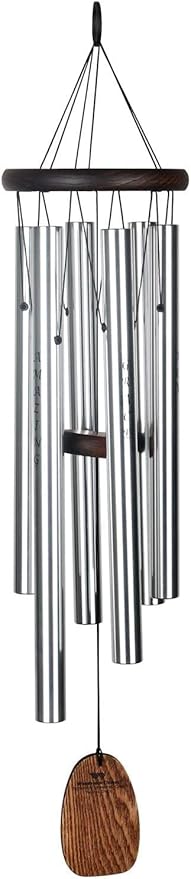 Woodstock Wind Chimes for Outside, Garden, Patio, Porch and Outdoor Decor (25") Affirmation Chime Amazing Grace Silver Wind Chimes (AFASB)