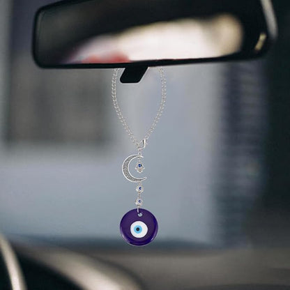 Blue Evil Eye Car Hanging Pendant Ornament Evil Eye Beaded Charms with Moon Car Hanging Ornament Suncatcher Good Luck Gift for Easter Rear View Mirror Window Balcony Keychain Home Decor