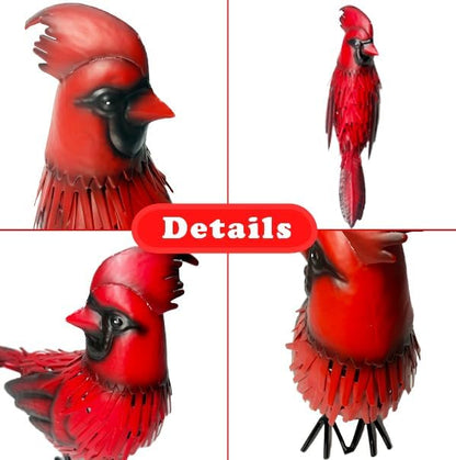 Metal Red Cardinal Garden Decoration Statue Metal Bird Yard Art Red Bird Sculpture for Outdoor Patio & Indoor Home Decor - Gifts for Mom Grandma