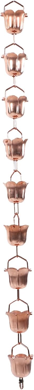 Morning Glory Copper Rain Chain 9 Flower Cups Decorative Rain Catcher for Gutter with Purple Copper Material Easy to Install Adjustable Length 1m