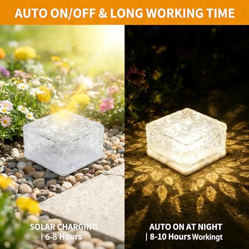 Solar Brick Lights - Warm White, 8-Pack, Waterproof Square