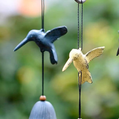 1 pc Japanese Traditional Hummingbird Wind Chimes for Outside, Green Hummingbird Iwachu Cast Iron Bless Temple Wind Bell Memorial Wind Chimes Outdoor or Indoor for Good Luck Garden (Green)