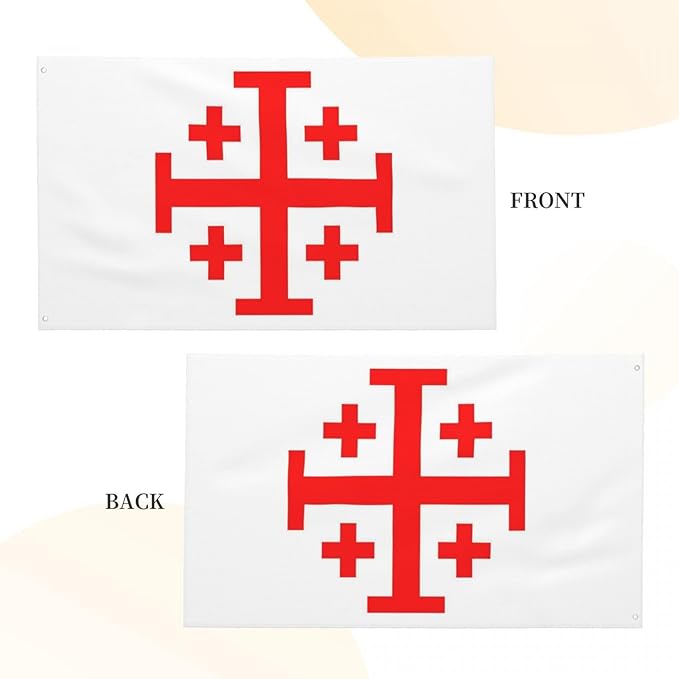 Jerusalem Cross Flag – 3x5 Ft Crusader Flag Knights Templar Banner with Brass Grommets – Vivid Color Double Stitched Durable Polyester Bandera de Decor Indoor Outdoor