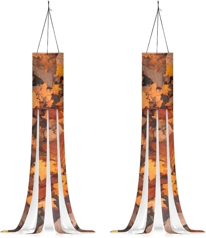 Jeiento 2PCS Fall Windsock Thanksgiving Garden Windsock Maple Leaf Windsock Flag for Farmhouse Yard Durable 40-Inch Wind Sock Outdoor Hanging Decor,Durable