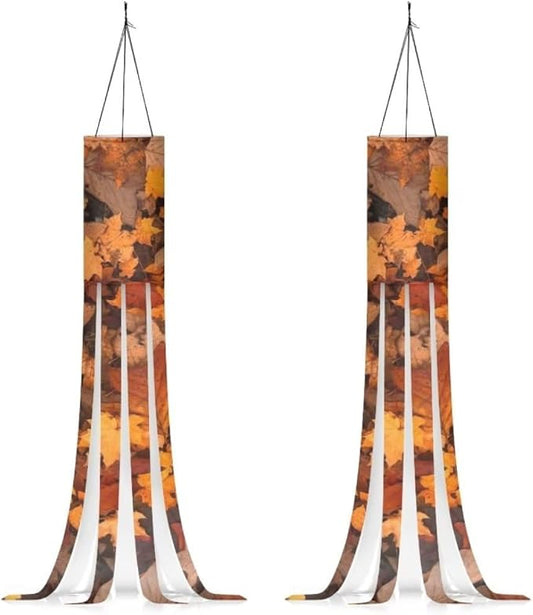 Jeiento 2PCS Fall Windsock Thanksgiving Garden Windsock Maple Leaf Windsock Flag for Farmhouse Yard Durable 40-Inch Wind Sock Outdoor Hanging Decor,Durable