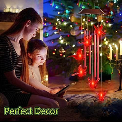 Cardinal Solar Wind Chimes for Outside, Solar Powered Chime Light, Cardinal Wind Chimes for Loss of Loved One,LED Windchimes Outdoor Cardinal Gifts for Home Garden Decor