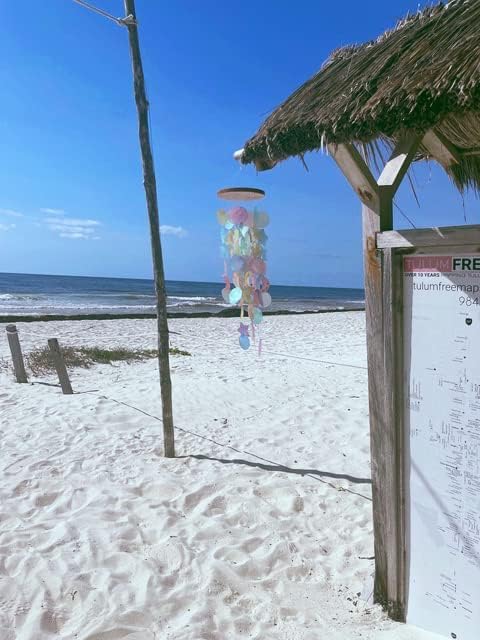 Capiz Shell Wind Chimes, Handmade Memorial Wind Chime with Melodious Sound, Sturdy Wood Top, Multicolor