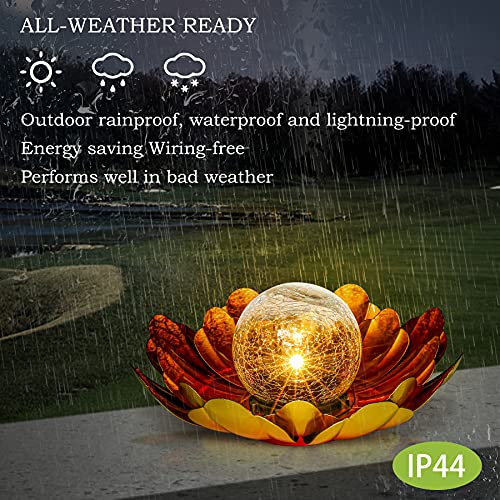 Solar Flower Light - Glass Ball with Metal Petals, Outdoor Decor