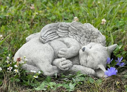 Cat Angel Statue Stone Sleeping cat Figurine Pet Memorial Headstone Grave Decoration Concrete Garden Statue Personalized cat Loss