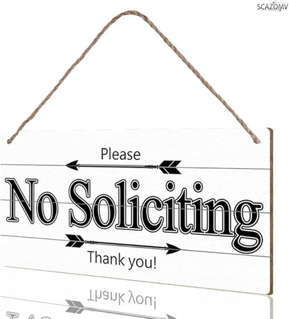 Please No Soliciting Thank You Funny Rustic Wooden Front Door Sign Vintage Outdoor Wall Art Hanging Plaque for Porch Yard Store Home Farmhouse Decor 10''x 5''