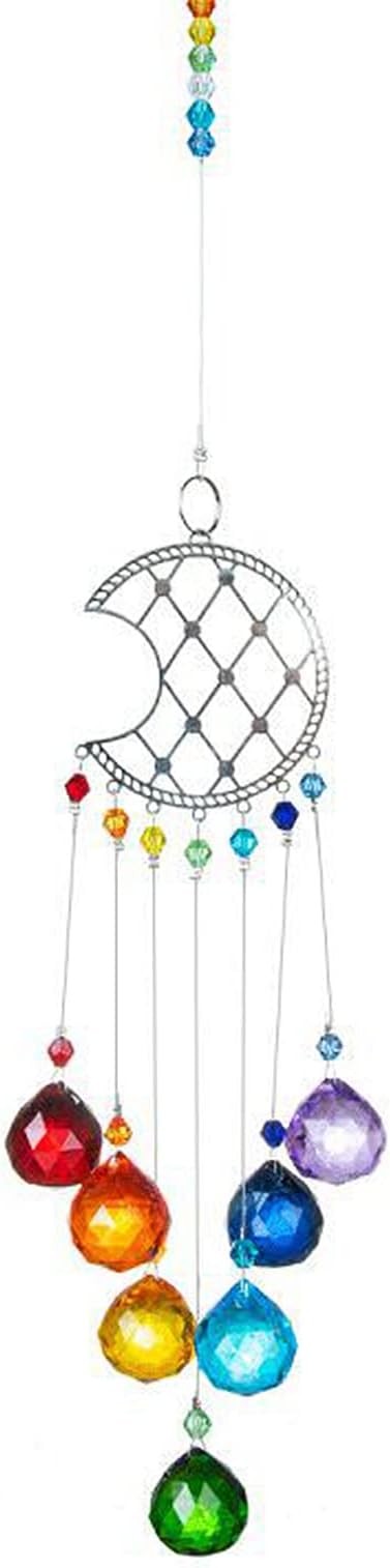 Crystal Moon Suncatcher Stained Glass Beads Rainbow Maker Window Wall Hanging Prism Pendant Garden Outdoor Home Decor Ornaments