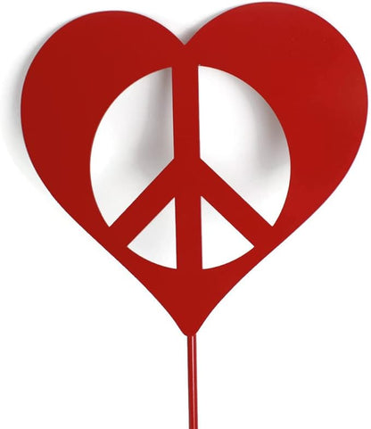 Peace and Heart Staked Signs or Wall Art Rustic or Powder Coated Finishes (Peace Heart Small Stake 21", Red)