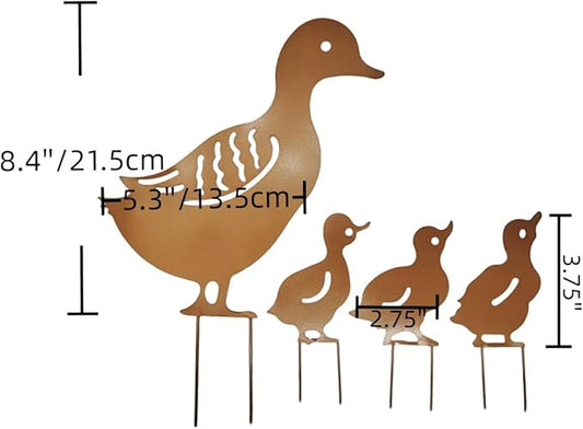 Duck Metal Stake Decorative Garden Stakes Duck Silhouette Garden Statues for Yard Outdoor Lawn Patios Garden Decoration, Set of 4