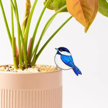 JOONOR 2 Pieces Stained Acrylic Bird Flower Pot Hugger Cute Animal Bird Statue for Planter Hanger Decorations Outdoor Fairy Garden Planter Edge Accessories