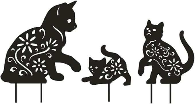 3 Pack Cat Decorative Garden Stake Metal Cat Garden Statues Black Cats Silhouette for Yard Outdoor Decor Lawn Ornaments