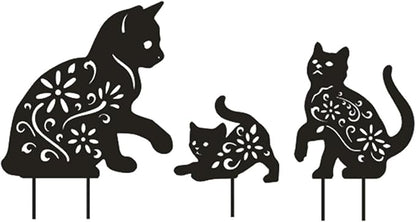 3 Pack Cat Decorative Garden Stake Metal Cat Garden Statues Black Cats Silhouette for Yard Outdoor Decor Lawn Ornaments