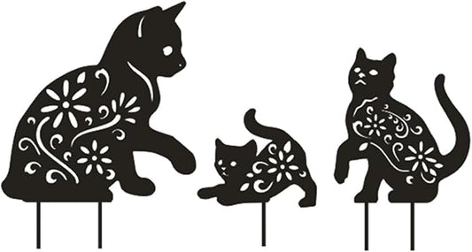 3 Pack Cat Decorative Garden Stake Metal Cat Garden Statues Black Cats Silhouette for Yard Outdoor Decor Lawn Ornaments