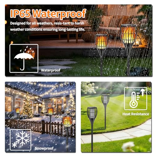 Solar Torch Lights 43" - Flickering Flame Waterproof (4 Pack)
