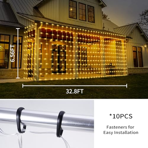 Solar Curtain String Lights 32.8ft - 8 Modes, Warm White