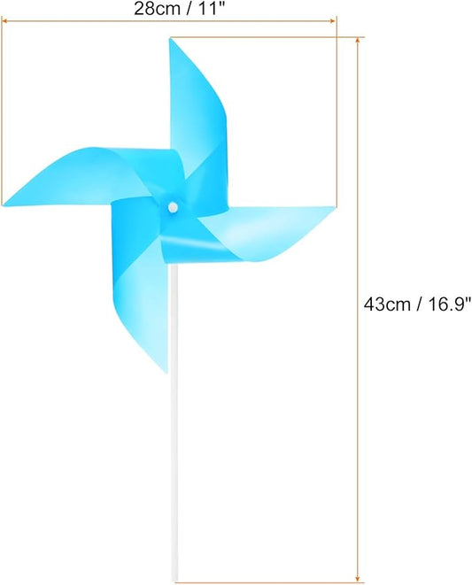 HARFINGTON 50pcs Windmills for The Yard Garden 17" x 11" 4 Leaves Pinwheels Wind Mills Spinners Windproof Waterproof Bird Devices with Stakes for Patio Decor, Light Blue