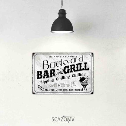 SCAZOMV Backyard Bar & Grill Metal Sign - Indoor/Outdoor Patio Signs For Backyard - Funny Signs For Home Barbecue And Grill Decor, Bar Signs For Home Bar, Backyard Bar Patio Accessories