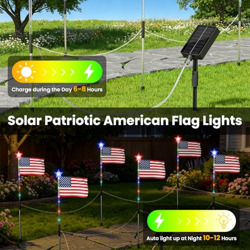 American Flag Pathway Lights - 6 Pack, 8 Modes