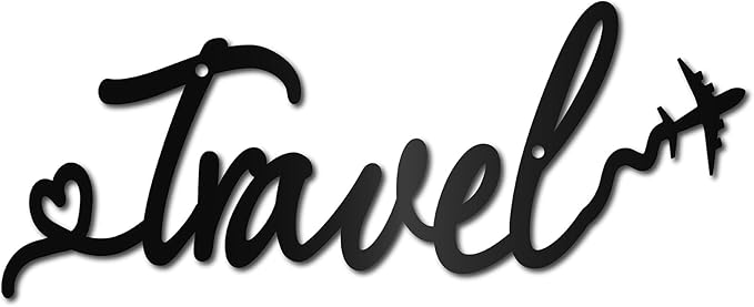 CREATCABIN Travel Metal Wall Art Decor Black Wall Silhouette Hanging Decor Iron Wire Art Word Sculpture Decoration Sign Cutout Minimalist Airplane Ornament for Traveler Farmhouse Gift 5 x 12Inch