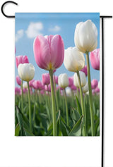 Gkyygk Tulips Flower Welcome Banners Garden Flag Pink White Double Sided 12x18 Inches Farmhouse Holiday Outside Decorations Burlap Yard Flag