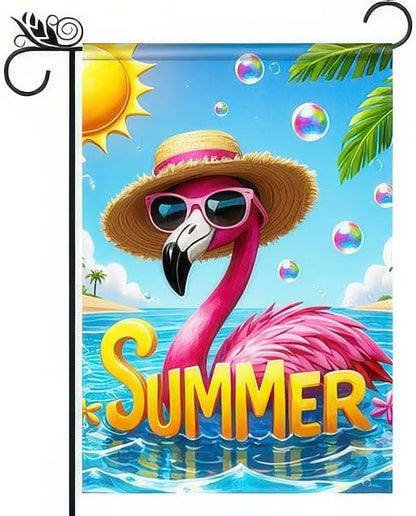 BlissYard Hello Summer Flamingo Welcome Garden Flag 12 x 18 Inch Double Sided Ocean Beach Tropical Plant Farmhouse Small Yard Flag Summer Seasonal Holiday Outdoor Outside Decoration