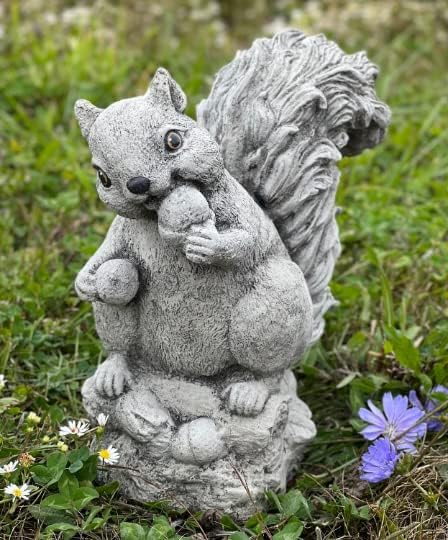 Concrete Squirrel Statue for Garden Stone Squirrel Ornament Figurine for Squirrel Lover Garden Animal Sculpture