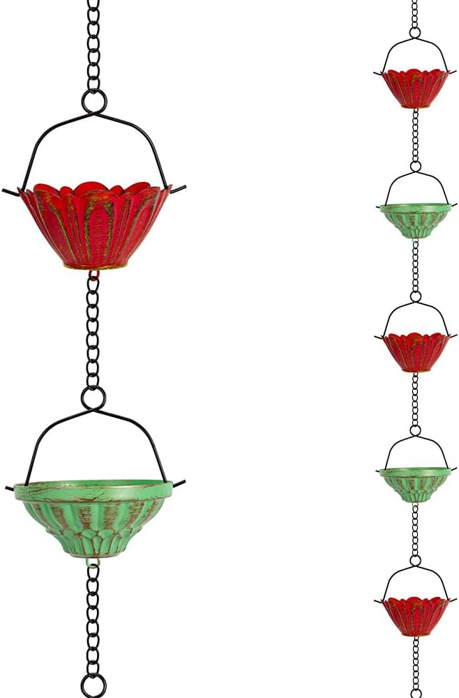 dreamysoul Rain Chains for Outside, 10 FT Decorative Rain Catcher Chains with 16 Cups, Adjustable Rain Chain for Gutters, Downspout, Eaves, Drainage