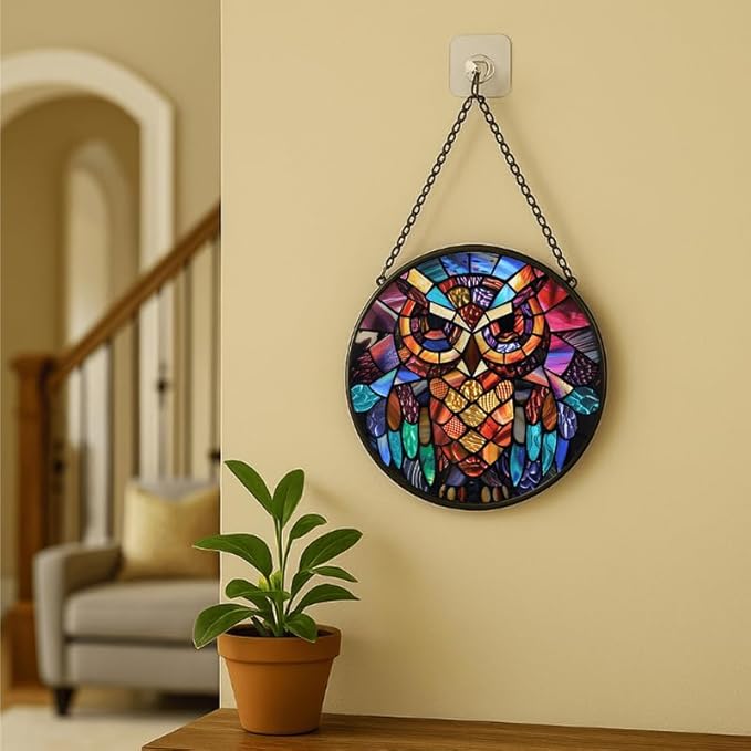 Stained Glass Window Hanging - Sun and Moon Faces 7.8in Sun Catchers Indoor Stained Glass Panels Wall Decor for Mom, Wife, Lovers, Festive