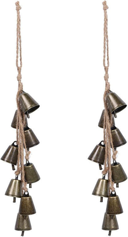 2 Pieces Witch Bells for Door Knob for Protection Handmade Witchcraf Door Hanging Bell Rustic Witch Wind Chimes for Boho Home Room Decor (Rustic)