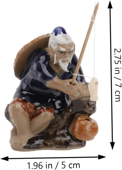 Ceramic Fisherman Ornament for Fish Tank and Garden Bonsai Water-Absorbing Decorative Statue 2.75X1.96X1.37 Inch Indoor Outdoor Table Patio D Cor