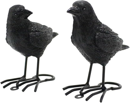 Set of 2 Garden Crow Statues Outdoor Decor for Tree, Resin Bird Figurines Tree Hugger Sculpture Fake Black Raven Decoy Halloween Decoration for Patio Yard, Deck, Fence Ornaments