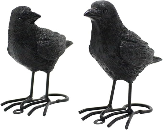 Set of 2 Garden Crow Statues Outdoor Decor for Tree, Resin Bird Figurines Tree Hugger Sculpture Fake Black Raven Decoy Halloween Decoration for Patio Yard, Deck, Fence Ornaments